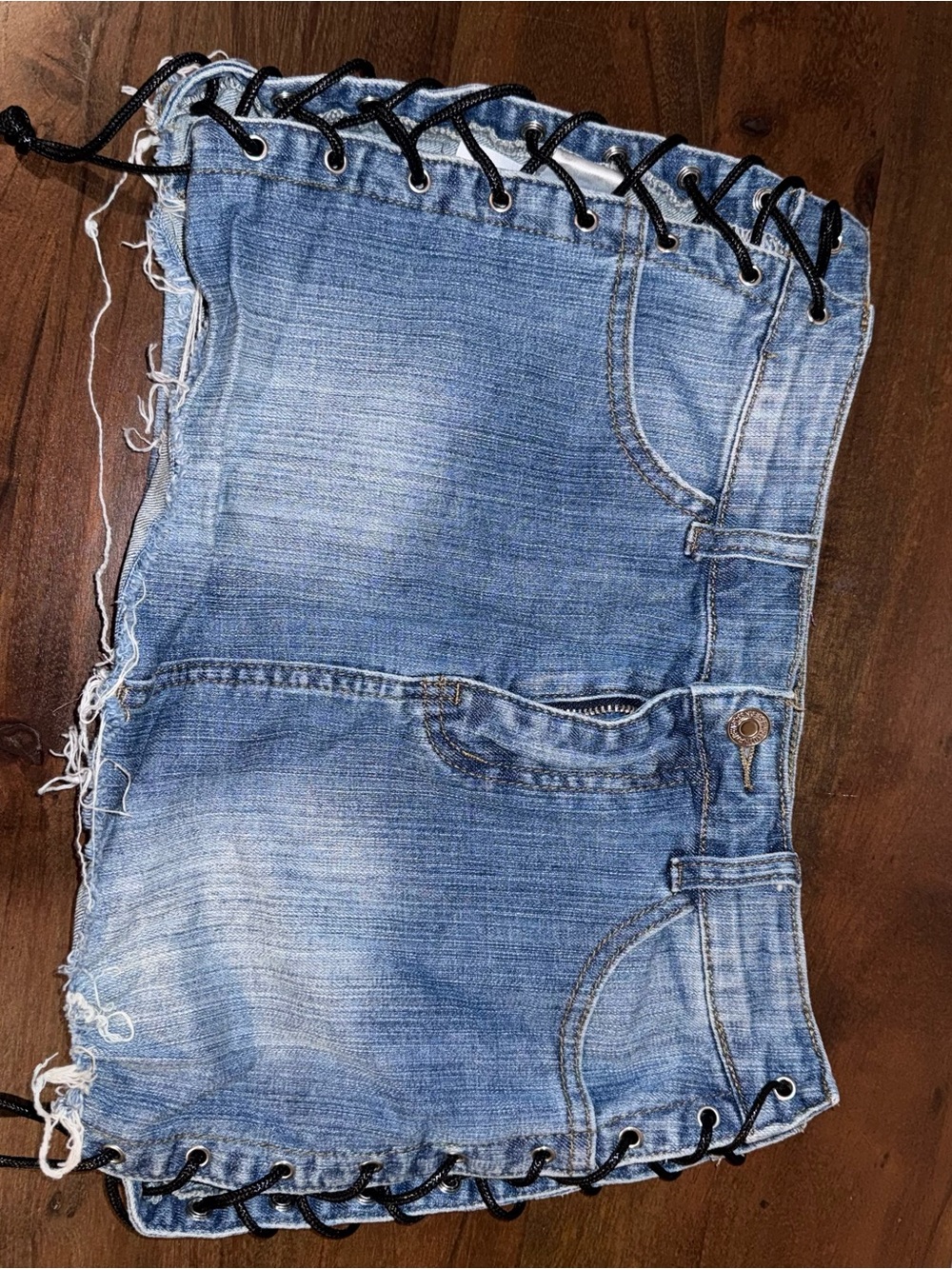 Edikted Blue Lace-Up Distressed Denim Shorts